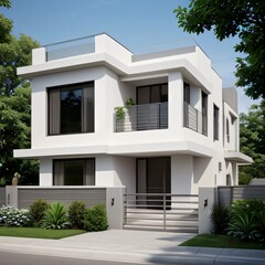 Fototapeta premium Modern luxury house with a well-manicured lawn..