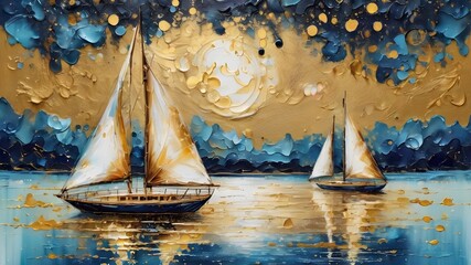 sailing ship on the sea,Blue and Gold Liquid Wave Wallpaper. Curve Mixed Blended Fluid Texture. Abstract Artistic Marvel in Fluid Patterns. Luxurious Design Aesthetic with Vibrant Textures