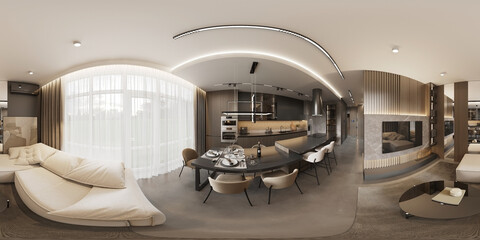 Full spherical seamless hdri 360 panorama in equirectangular projection in interior of living room in modern flat apartments, VR content © Anastasia