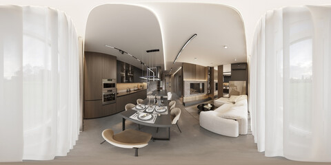 Full spherical seamless hdri 360 panorama in equirectangular projection in interior of living room in modern flat apartments, VR content