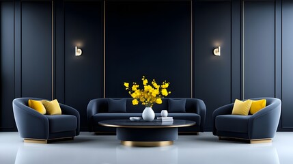 Luxury interior of the dark room in a black wall with dark furniture and dark colored walls 