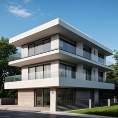 Obraz premium Modern luxury house with a well-manicured lawn..