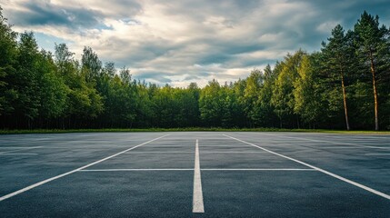Empty Parking Lot with Forest Background