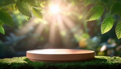 Product display in a natural environment, sunlight filtering through leaves