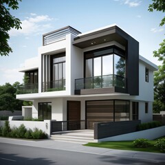 Fototapeta premium Modern luxury house with a well-manicured lawn..