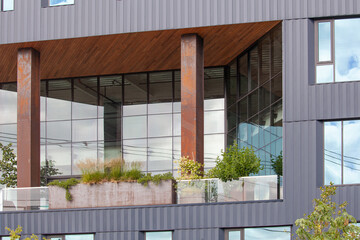 Modern architecture building exterior design with nice patterns, windows, close up details. High quality picture for download