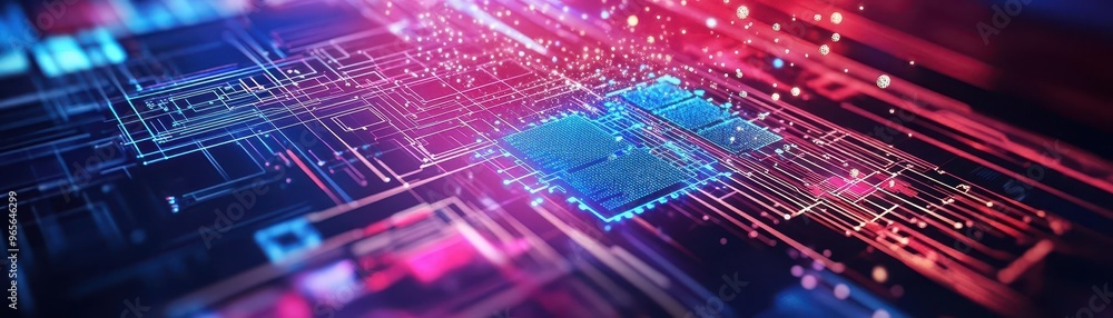 Poster the inside of a quantum computer, where particles of light dance between circuits, representing cutt