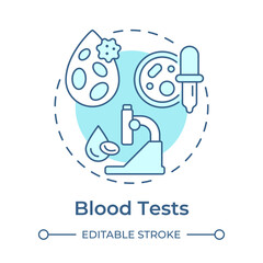 Blood test soft blue concept icon. Cancer diagnostics. Laboratory screening. Lab test. Cancer prevention. Round shape line illustration. Abstract idea. Graphic design. Easy to use in article