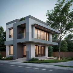 Fototapeta premium Modern luxury house with a well-manicured lawn..