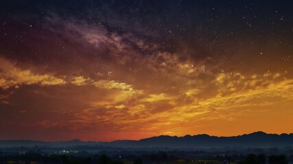 Fototapeta premium Serene sunset over the horizon, picturesque twilight sky with vibrant hues painting the evening scenery