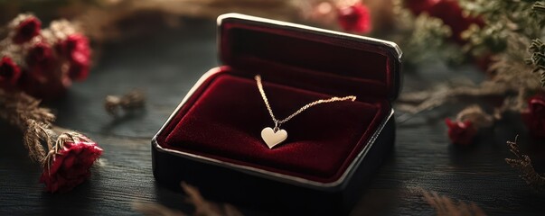 Customized pendant necklace in velvet box, elegant design, 3D illustration