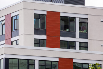 Modern architecture building exterior design with nice patterns, windows, close up details. High quality picture for download