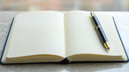 Blank page in a notebook with a pen, ready for writing a new chapter