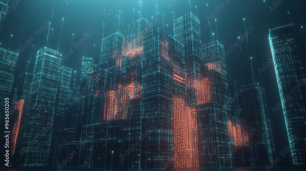 Poster An AIpowered cybersecurity system, visually represented by a fortress of data, integrating multiple software layers to form an impenetrable defense