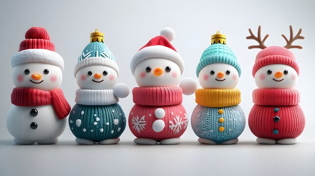Merry Christmas 3D icons in a cartoon style, including stockings, reindeer, and snowmen, designed for New Year celebrations, with bright colors and a cheerful vibe.