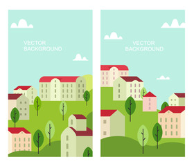 Templates, design backgrounds for social networks, cityscape backgrounds with houses, buildings and trees, summer banner backgrounds for posters and advertisements, web design.