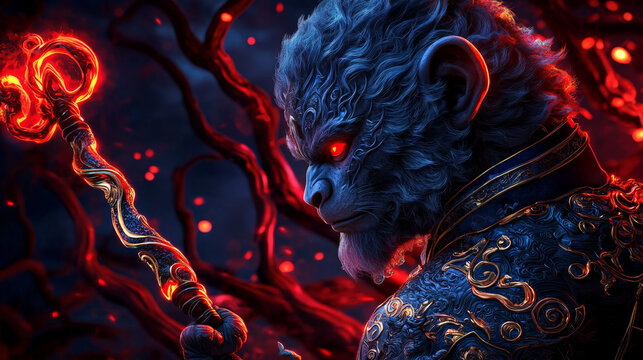 Wukong The Monkey King in the Underworld, confronting dark spirits and demons