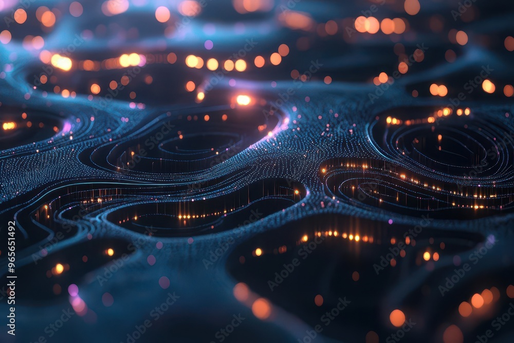 Poster A neural network of glowing data points, with AI algorithms visualized as interconnected holographic shapes, representing deep learning, scifi design