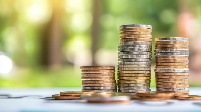 Pay day background, stacks of coins with payday text, financial growth, 3D rendering