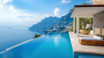 Fototapeta premium A luxurious villa perched on a cliff overlooking the tropical sea. 