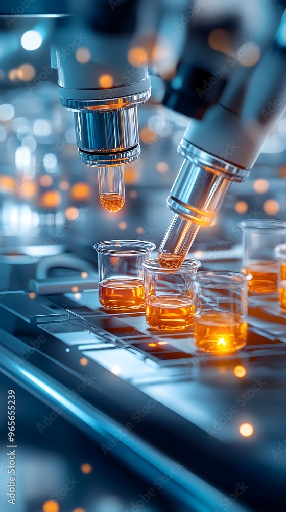 Poster automated liquid dispensing system in a laboratory.