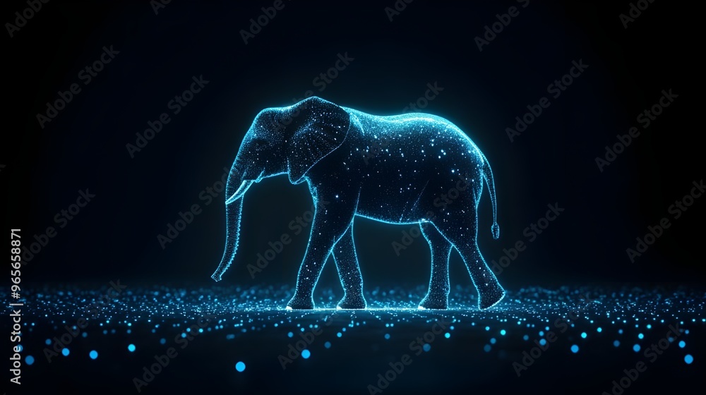 Poster Glowing elephant with light pattern on dark surface image