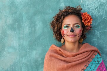 Radiant Woman Celebrating with Traditional Mexican Catrina Makeup