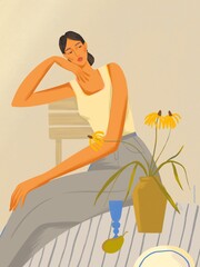 Иллюстраstylish poster illustration with the image of an elegant woman in boho styleция без названия
