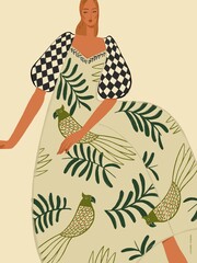 illustration, poster, portrait of a woman in ethno-modern style