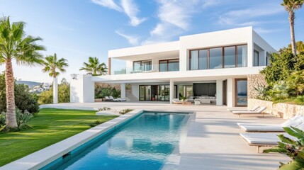 Fototapeta premium Modern White Villa with a Pool