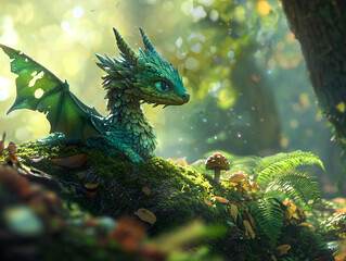 Obraz premium Close-up of a baby dragon in the forest