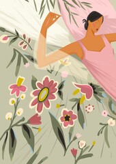 illustration, poster, portrait of a woman in ethno-modern style