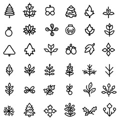 Leaf and Nature Icons for Christmas and Festive Decorations