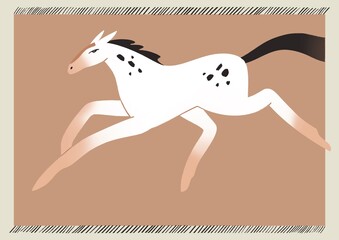 illustration of a white young horse galloping in the style of minimalism