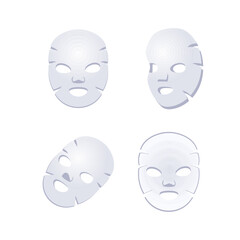 Experience ultimate self care with a set of four white cosmetic sheet masks for moisturizing your face. Embrace pampering with this luxury collection.