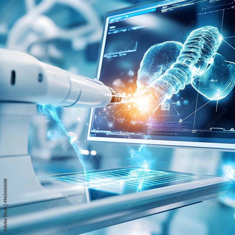 Aufkleber robotic arm with 3d scan of intestines.