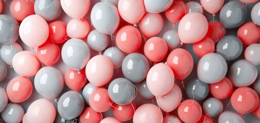 A vibrant array of pink and gray balloons arranged beautifully for festive celebrations and events.