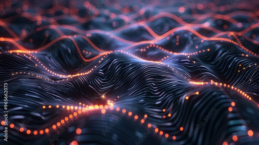 Poster 3D animation of neural network in cyberspace with glowing connections and nodes