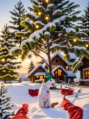 Christmas dog happy pet winter family decoration snow cute