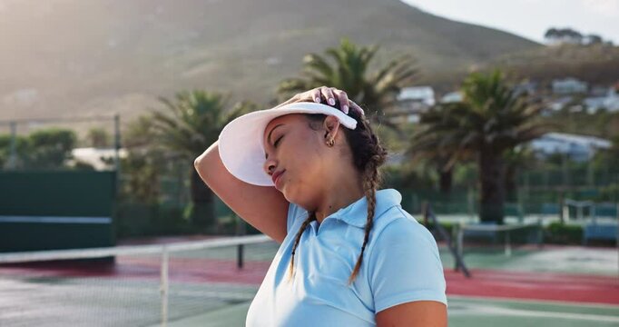 Sport, tennis and woman on court stretching for competition, tournament match and game. International athlete, fitness and person warm up, exercise and workout for practice, event and training