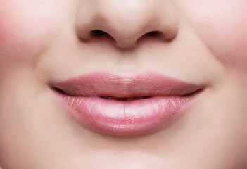 close up of lips extreme close up of her lips painted in soft pi