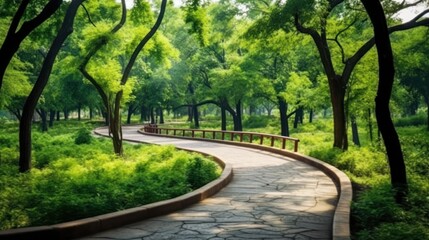 Obraz premium Serene Pathway Through a Lush Forest