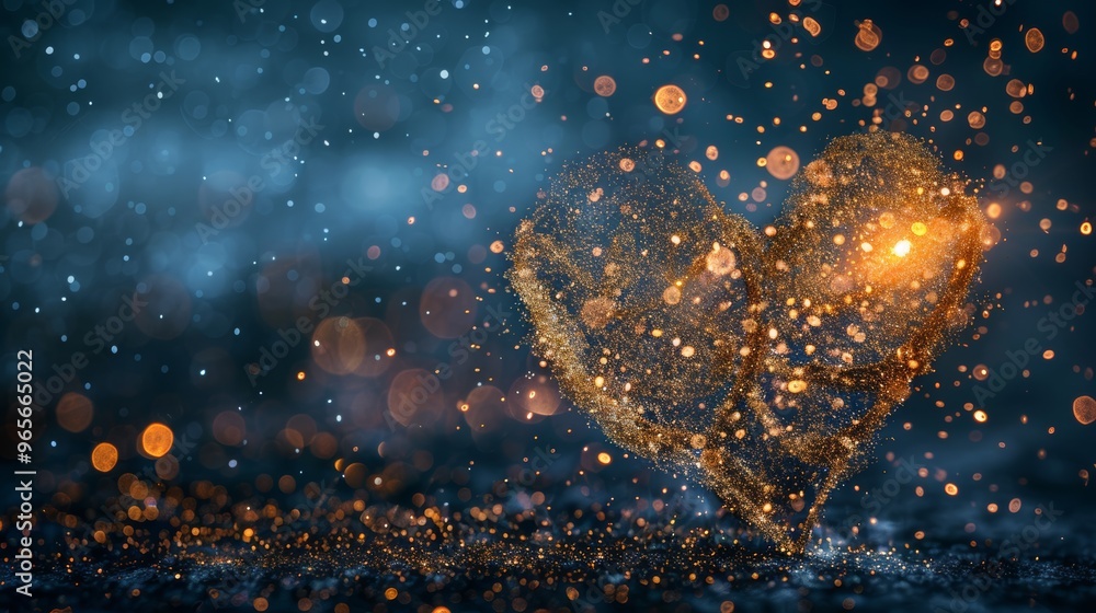 Aufkleber heart of glowing particles with a glitter effect on dark background