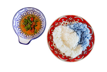 Top view of Heart-shaped steamed rice, focus selective