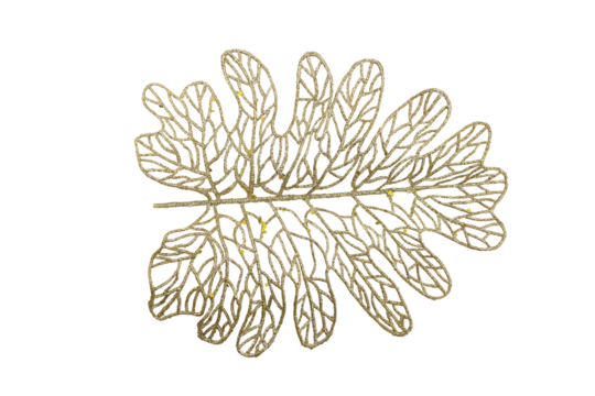 Gold leaf with glitter on isolated background. Minimalistic style. Cut out. Design element. Holiday - Powered by Adobe