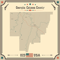 Large and accurate map of Catoosa County, Georgia, USA with vintage colors.