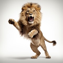 Obraz premium Happy smiling dancing lion mammal animal white background.
