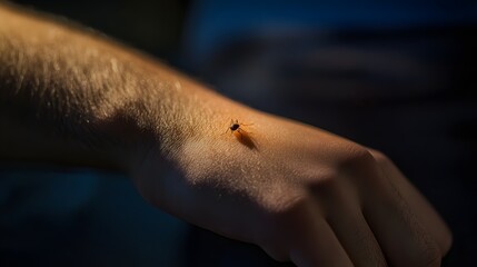 77. "Close-up view of a human arm with an infected mosquito bite