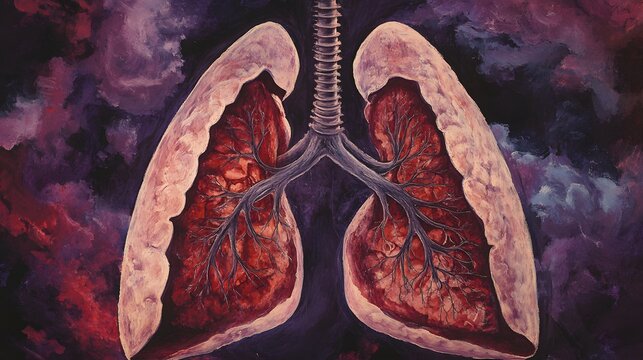 78. "Illustration of human lungs affected by severe bronchiectasis