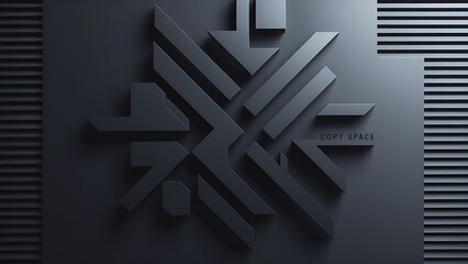 Black abstract geometric shapes on dark background, top view, copy space